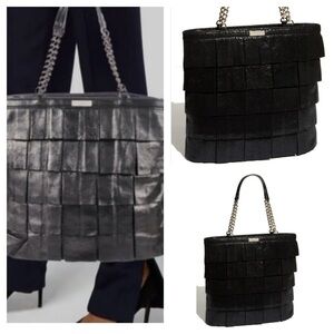Kate Spade New York Metallic Priti Plisse Shoulder Bag MSRP $445 Black/Gold